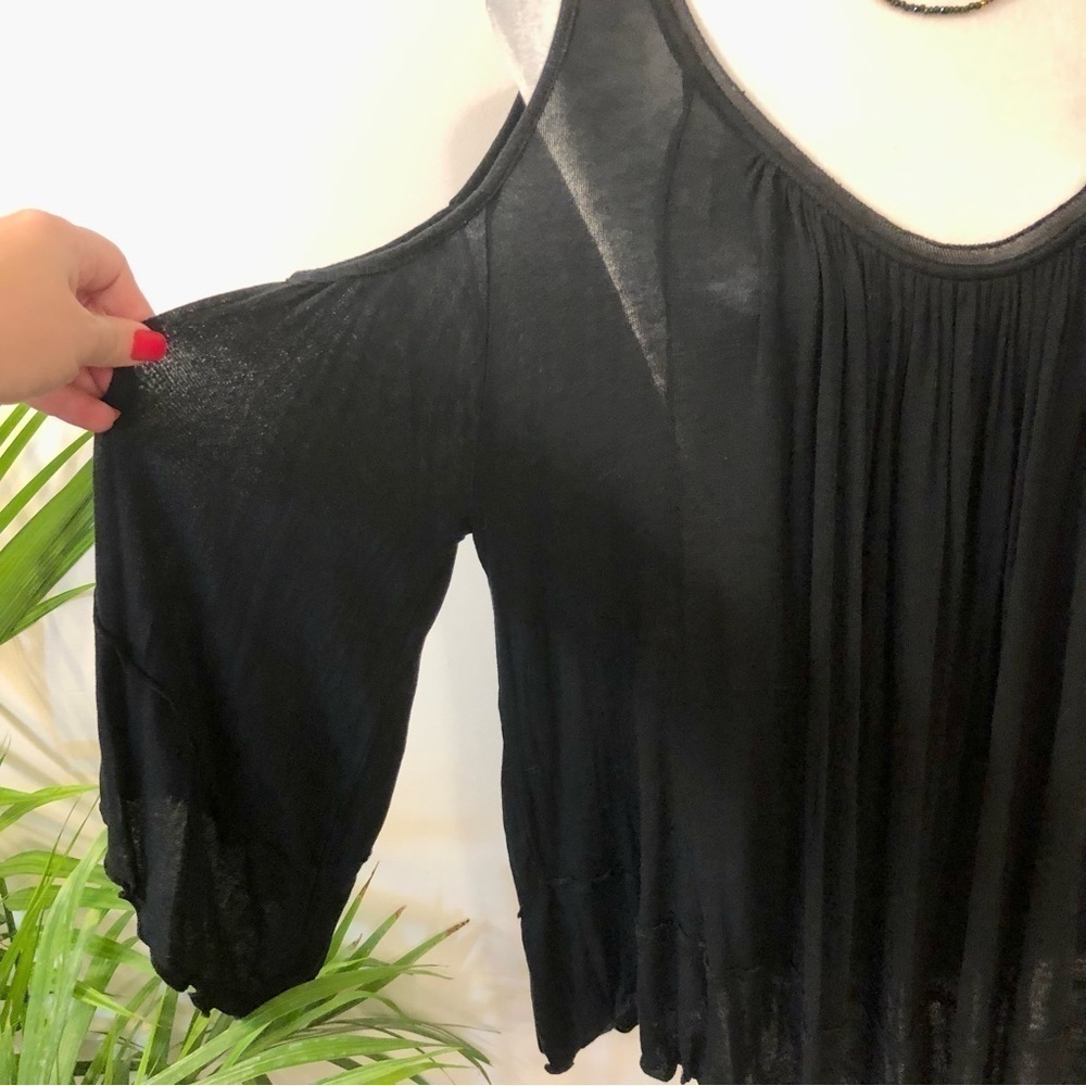 Free People Chloe Cold Shoulder Black Top - Picture 5 of 14
